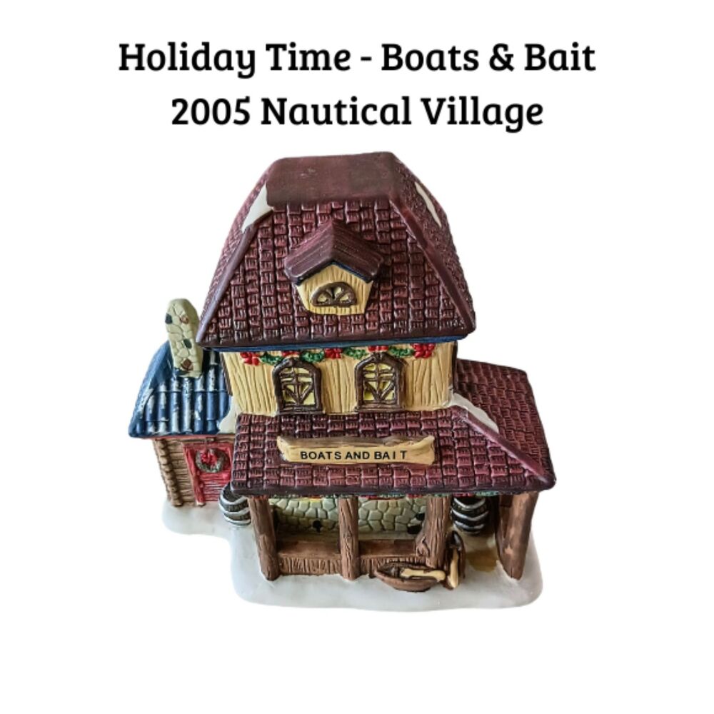SOLD Vintage Holiday Time “Boats & Bait” Nautical Christmas Village House (2005)